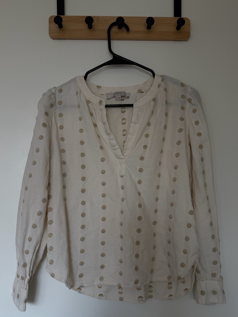 LOFT Cream Blouse with Tan Polka Dots